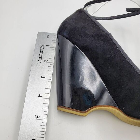 GUISEPPE ZANOTTI DESIGN women 40.5/9.5 black suede & patent wedge open toe heels - Picture 11 of 11
